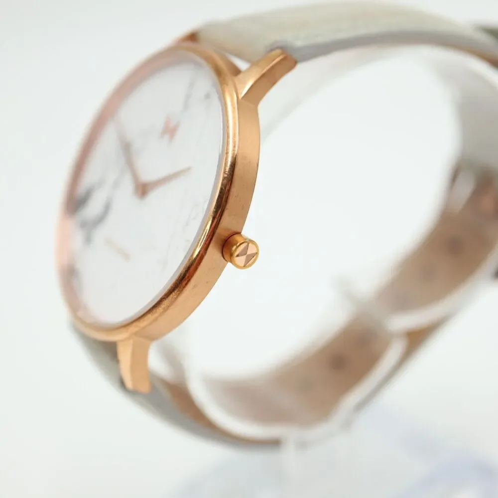 MVMT Women's Beverly Marble Watch 38mm Rose Gold Tone Gray Leather w New Battery
